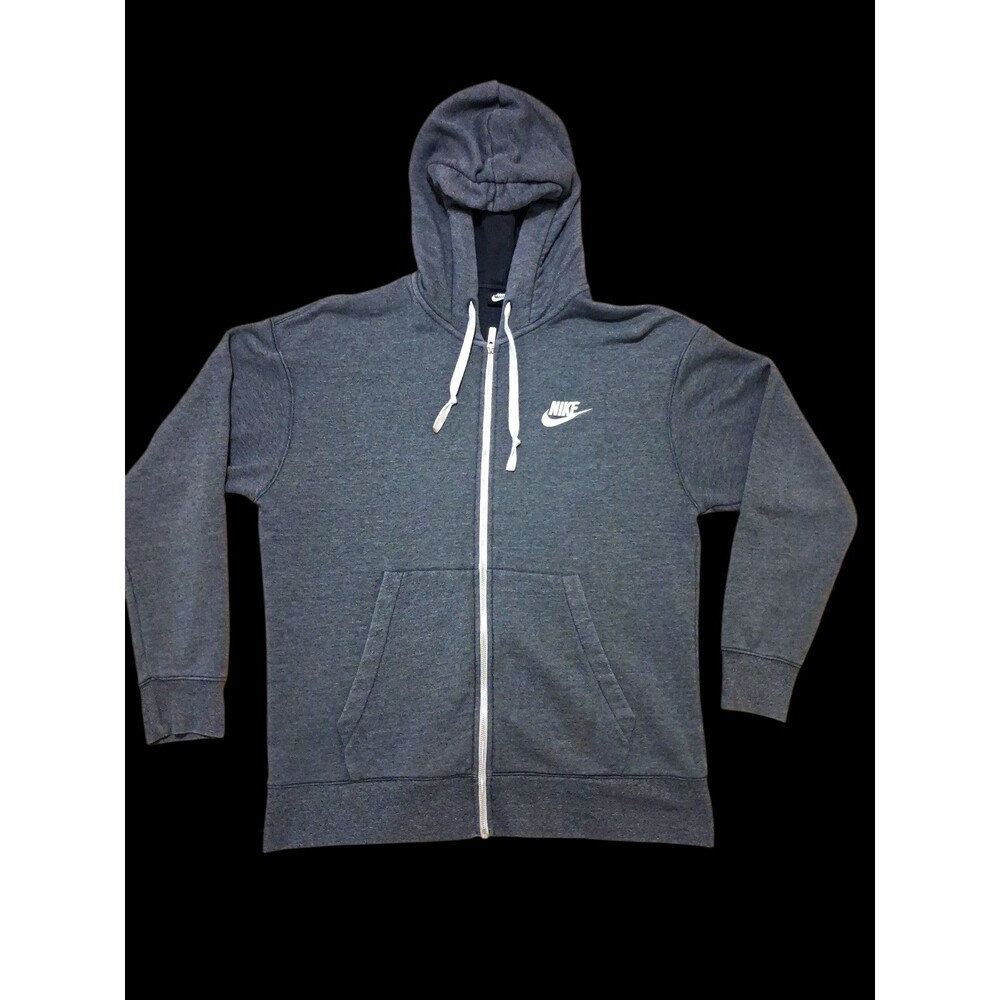 Nike Sportswear Full Zip Hoodie Mens Large Gray White Swoosh Fleece Sweatshirt